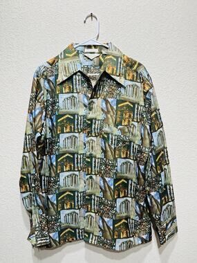 Capri Disco Wide Collar Greek Column Shirt Polyester Large